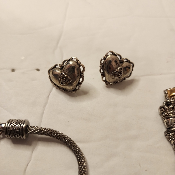 Vintage Brighton 3 pcs Scroll Crystal Accent Naga Chain Bracelet Heart Earrings - Picture 2 of 4